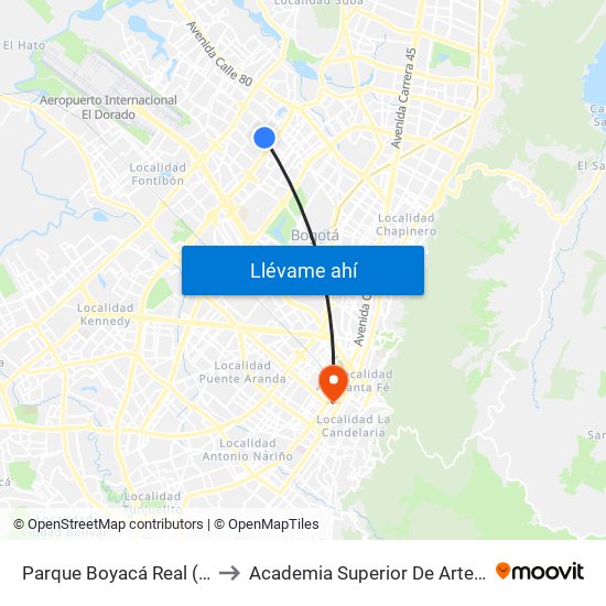 Parque Boyacá Real (Kr 74a - Cl 69a) to Academia Superior De Artes De Bogota - Asab map