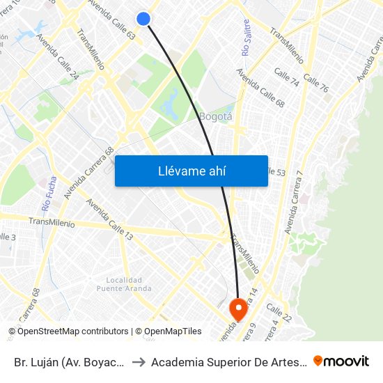 Br. Luján (Av. Boyacá - Cl 64h) (A) to Academia Superior De Artes De Bogota - Asab map