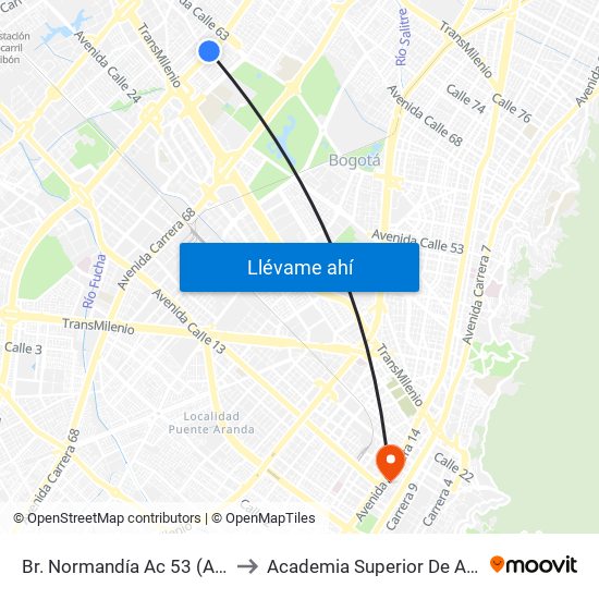 Br. Normandía Ac 53 (Av. Boyacá - Ac 53) (A) to Academia Superior De Artes De Bogota - Asab map