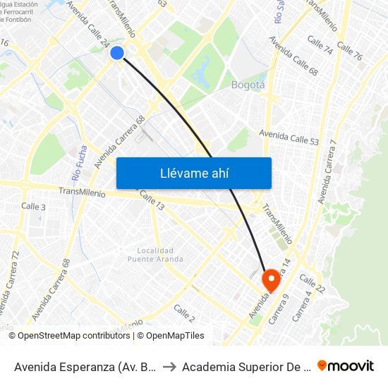 Avenida Esperanza (Av. Boyacá - Av. Esperanza) (A) to Academia Superior De Artes De Bogota - Asab map