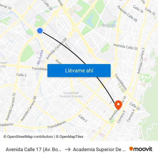 Avenida Calle 17 (Av. Boyacá - Av. Centenario) (A) to Academia Superior De Artes De Bogota - Asab map