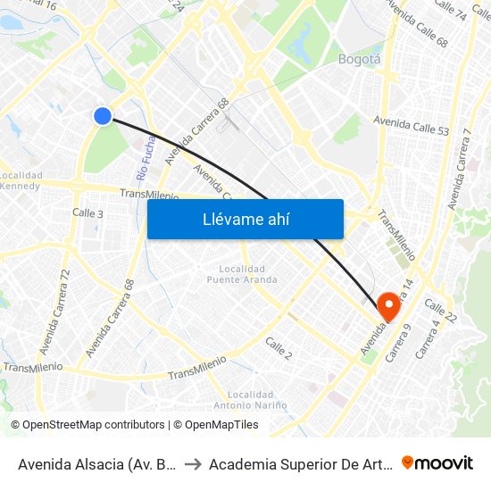 Avenida Alsacia (Av. Boyacá - Ac 12) (A) to Academia Superior De Artes De Bogota - Asab map