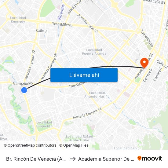 Br. Rincón De Venecia (Av. Boyacá - Cl 49b Sur) (A) to Academia Superior De Artes De Bogota - Asab map