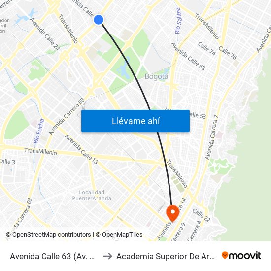 Avenida Calle 63 (Av. Boyacá - Ac 63) (A) to Academia Superior De Artes De Bogota - Asab map