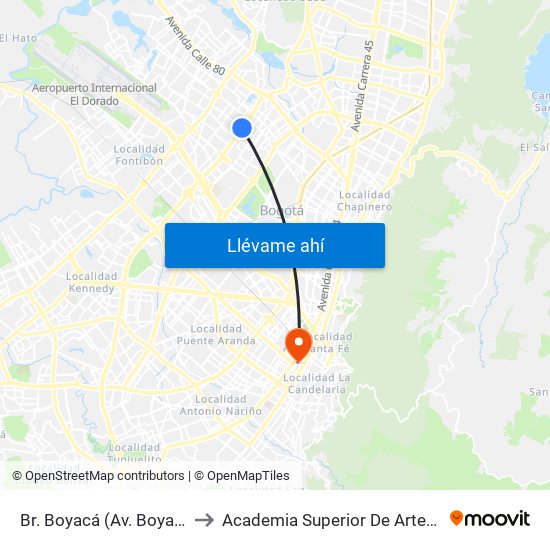 Br. Boyacá (Av. Boyacá - Cl 69a) (A) to Academia Superior De Artes De Bogota - Asab map