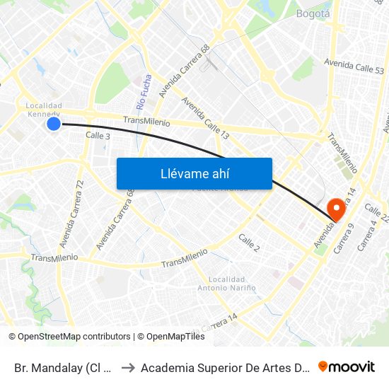 Br. Mandalay (Cl 3 - Kr 78b) to Academia Superior De Artes De Bogota - Asab map