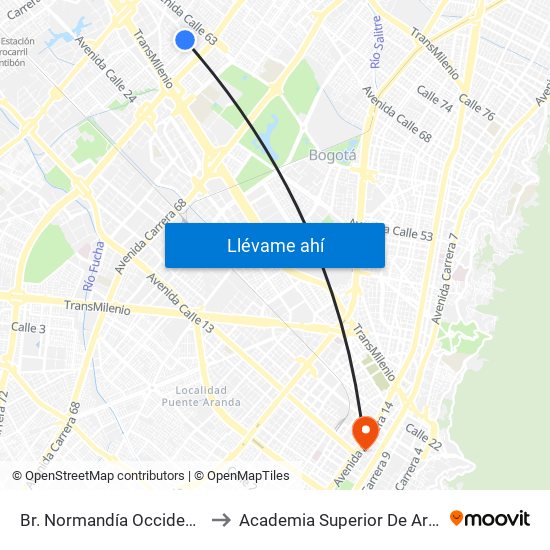 Br. Normandía Occidental (Ac 53 - Kr 73a) to Academia Superior De Artes De Bogota - Asab map
