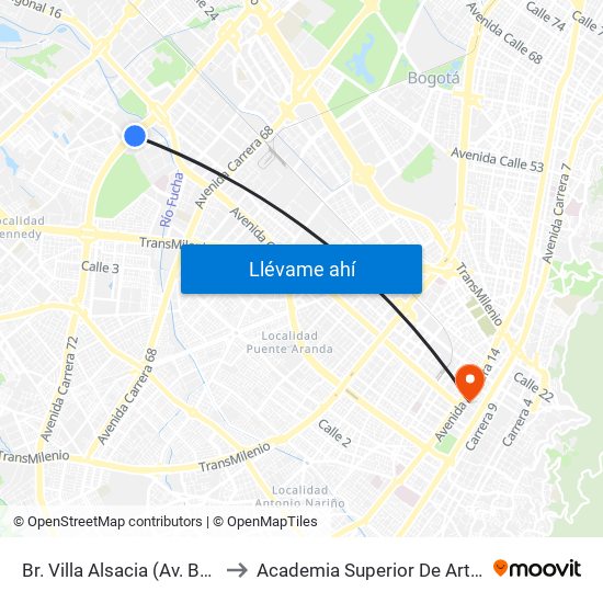 Br. Villa Alsacia (Av. Boyacá - Cl 12a) (A) to Academia Superior De Artes De Bogota - Asab map