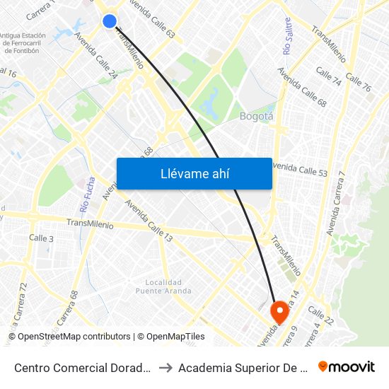 Centro Comercial Dorado Plaza (Ac 26 - Kr 85d) to Academia Superior De Artes De Bogota - Asab map