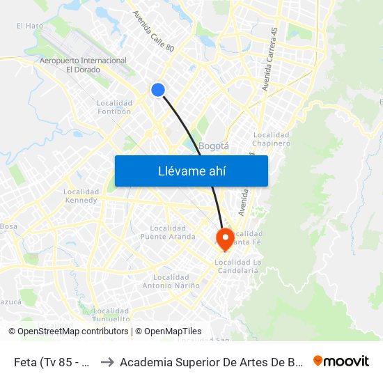 Feta (Tv 85 - Cl 64a) to Academia Superior De Artes De Bogota - Asab map