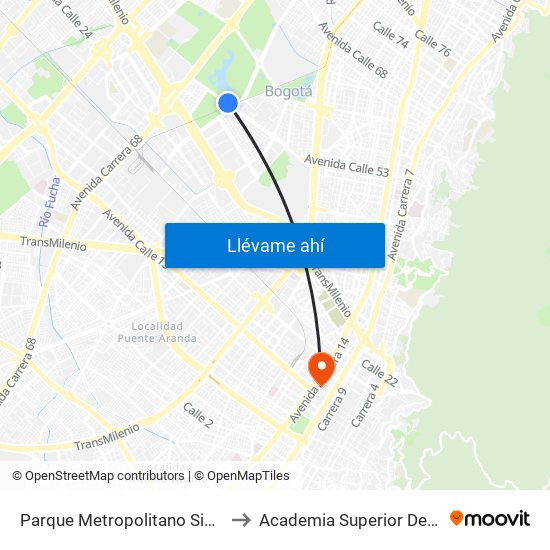 Parque Metropolitano Simón Bolívar (Ac 53 - Ak 60) to Academia Superior De Artes De Bogota - Asab map