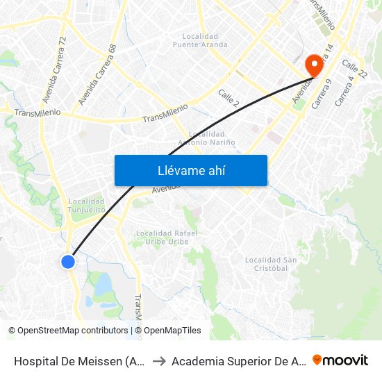 Hospital De Meissen (Av. Boyacá - Kr 18b) (A) to Academia Superior De Artes De Bogota - Asab map