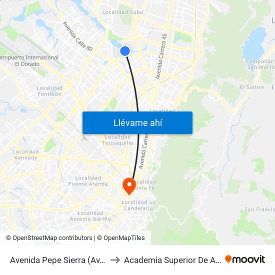 Avenida Pepe Sierra (Av. Boyacá - Cl 116a) (A) to Academia Superior De Artes De Bogota - Asab map