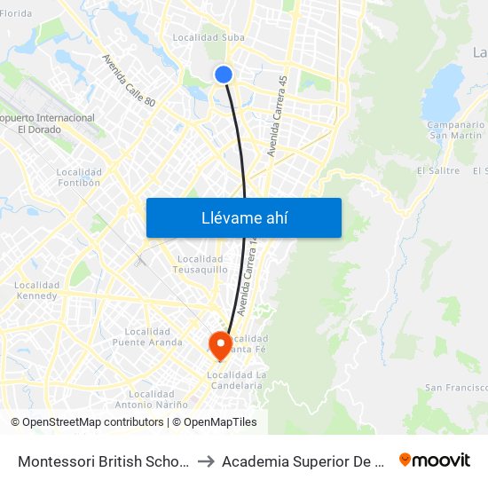 Montessori British School (Av. Boyacá - Cl 128) to Academia Superior De Artes De Bogota - Asab map