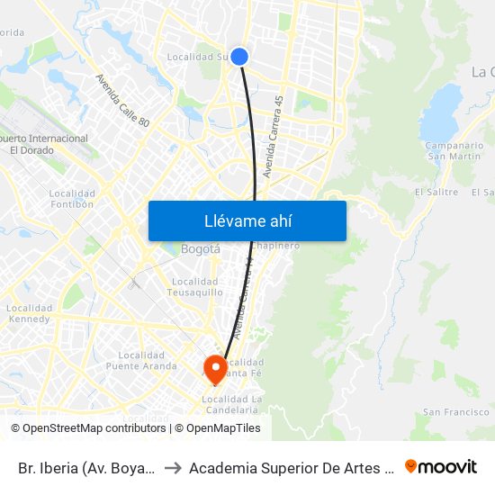 Br. Iberia (Av. Boyacá - Ac 138) to Academia Superior De Artes De Bogota - Asab map