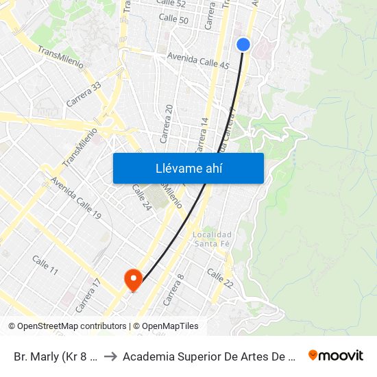 Br. Marly (Kr 8 - Cl 48) to Academia Superior De Artes De Bogota - Asab map