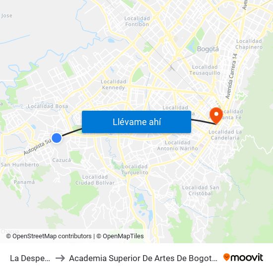 La Despensa to Academia Superior De Artes De Bogota - Asab map