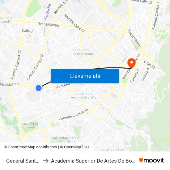 General Santander to Academia Superior De Artes De Bogota - Asab map
