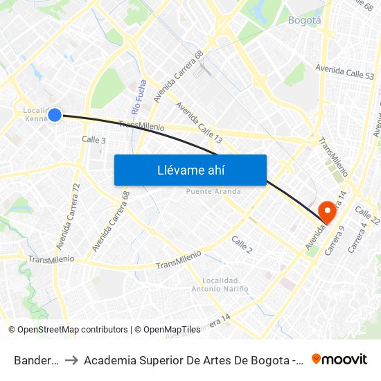 Banderas to Academia Superior De Artes De Bogota - Asab map