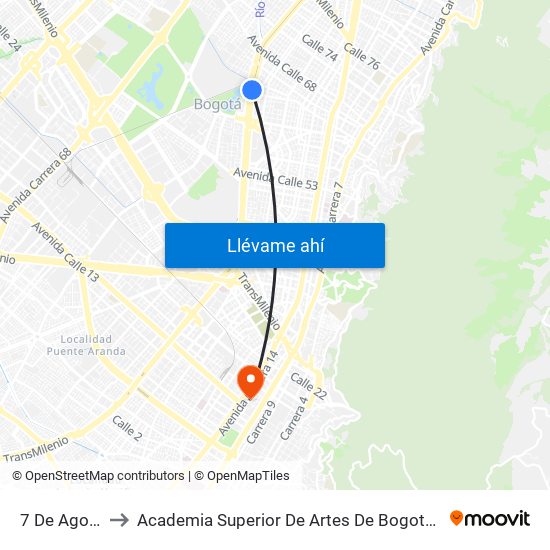 7 De Agosto to Academia Superior De Artes De Bogota - Asab map