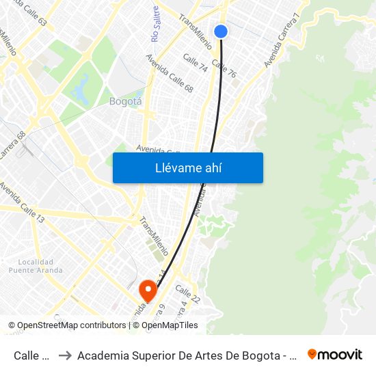 Calle 85 to Academia Superior De Artes De Bogota - Asab map