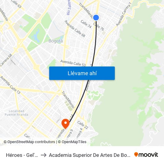 Héroes - Gel'Hada to Academia Superior De Artes De Bogota - Asab map