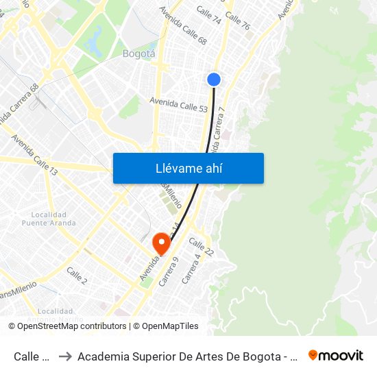 Calle 63 to Academia Superior De Artes De Bogota - Asab map