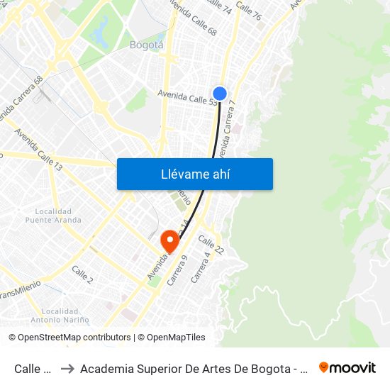 Calle 57 to Academia Superior De Artes De Bogota - Asab map