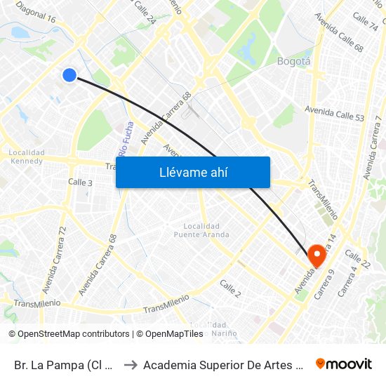 Br. La Pampa (Cl 13 - Kr 80d) to Academia Superior De Artes De Bogota - Asab map