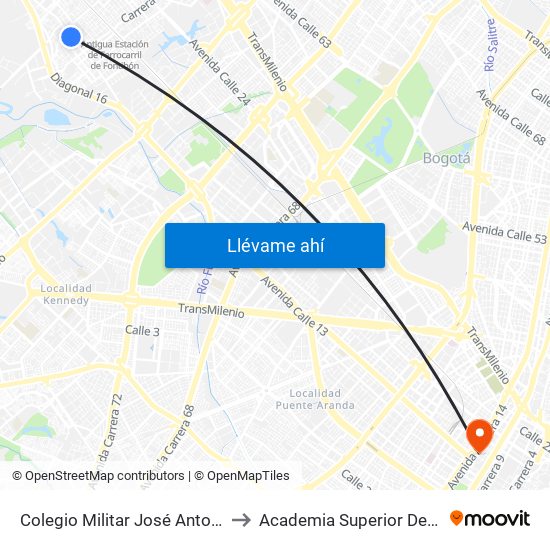 Colegio Militar José Antonio Galán (Cl 17 - Kr 103b) to Academia Superior De Artes De Bogota - Asab map