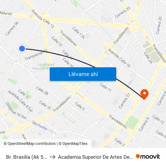 Br. Brasilia (Ak 50 - Cl 4c) to Academia Superior De Artes De Bogota - Asab map