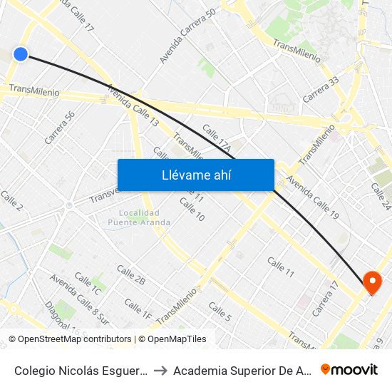 Colegio Nicolás Esguerra (Ak 68 - Cl 10) (A) to Academia Superior De Artes De Bogota - Asab map