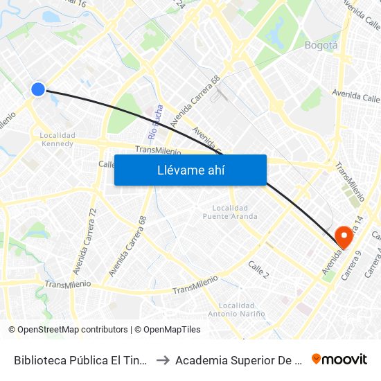 Biblioteca Pública El Tintal (Cl 6d - Av. C. De Cali) to Academia Superior De Artes De Bogota - Asab map
