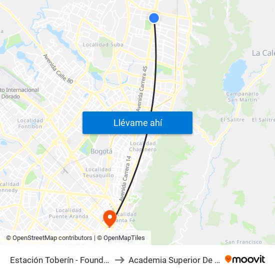Estación Toberín - Foundever (Auto Norte - Cl 166) to Academia Superior De Artes De Bogota - Asab map