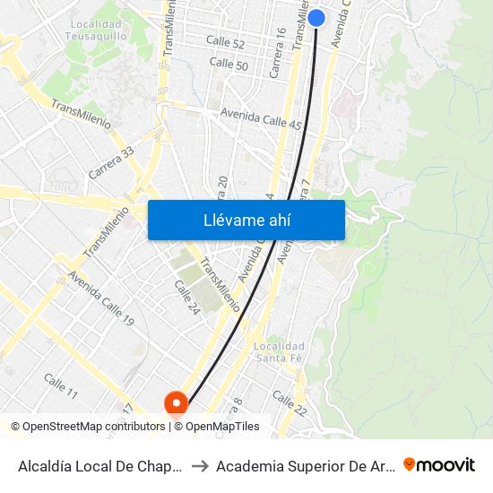 Alcaldía Local De Chapinero (Ak 13 - Cl 55) to Academia Superior De Artes De Bogota - Asab map