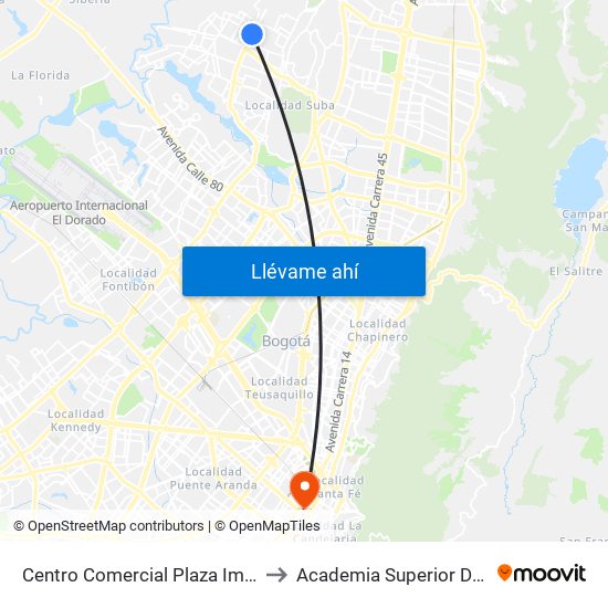 Centro Comercial Plaza Imperial (Av. C. De Cali - Cl 151c) to Academia Superior De Artes De Bogota - Asab map