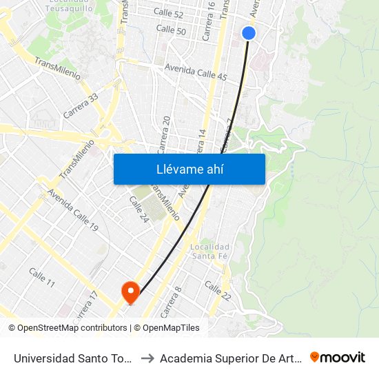 Universidad Santo Tomás (Ak 7 - Cl 51) to Academia Superior De Artes De Bogota - Asab map