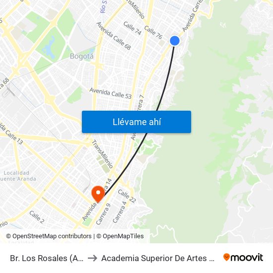 Br. Los Rosales (Ak 7 - Cl 78) to Academia Superior De Artes De Bogota - Asab map