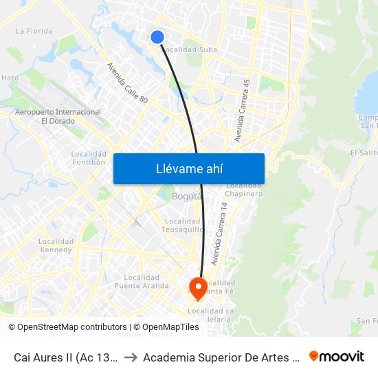 Cai Aures II (Ac 132 - Kr 103a) to Academia Superior De Artes De Bogota - Asab map