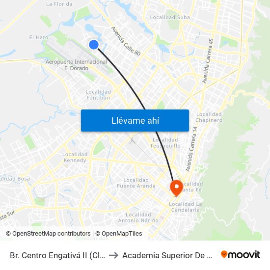 Br. Centro Engativá II (Cl 67a - Tv 113b Bis) (A) to Academia Superior De Artes De Bogota - Asab map