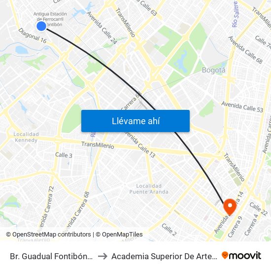 Br. Guadual Fontibón (Cl 17 - Kr 96h) to Academia Superior De Artes De Bogota - Asab map