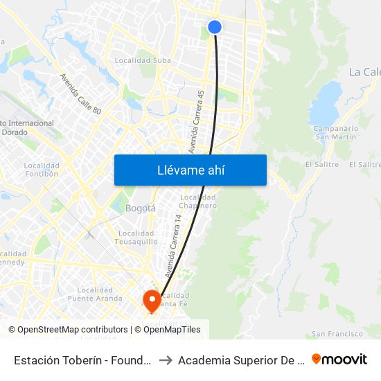 Estación Toberín - Foundever (Auto Norte - Cl 164) to Academia Superior De Artes De Bogota - Asab map