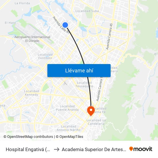 Hospital Engativá (Cl 82 - Ak 96) to Academia Superior De Artes De Bogota - Asab map