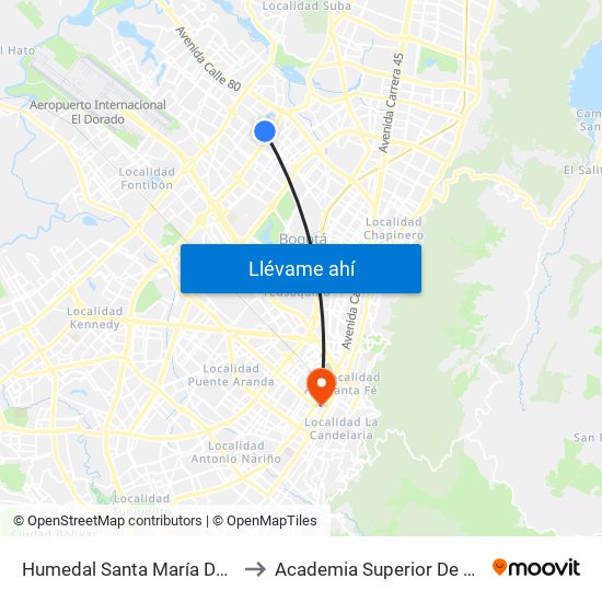 Humedal Santa María Del Lago (Kr 73a - Cl 72a) to Academia Superior De Artes De Bogota - Asab map