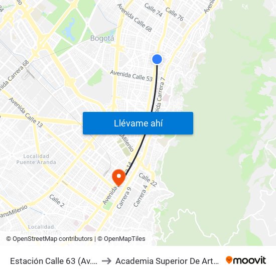 Estación Calle 63 (Av. Caracas - Cl 60) to Academia Superior De Artes De Bogota - Asab map