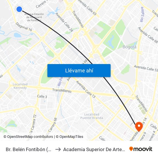 Br. Belén Fontibón (Cl 17 - Ak 106) to Academia Superior De Artes De Bogota - Asab map