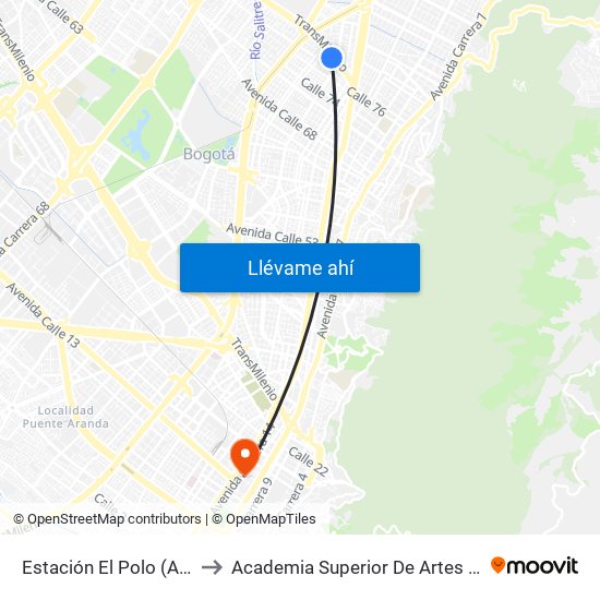 Estación El Polo (Ac 80 - Kr 27) to Academia Superior De Artes De Bogota - Asab map