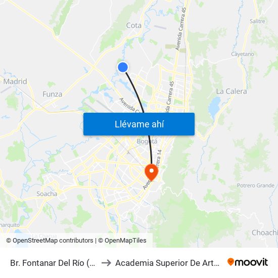 Br. Fontanar Del Río  (Tv 142 - Dg 150) to Academia Superior De Artes De Bogota - Asab map