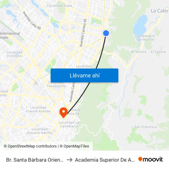 Br. Santa Bárbara Oriental (Ak 7 - Cl 123) (A) to Academia Superior De Artes De Bogota - Asab map