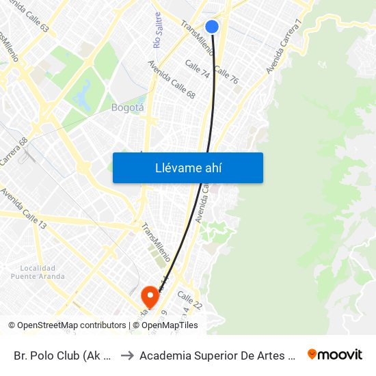 Br. Polo Club (Ak 24 - Cl 86a) to Academia Superior De Artes De Bogota - Asab map